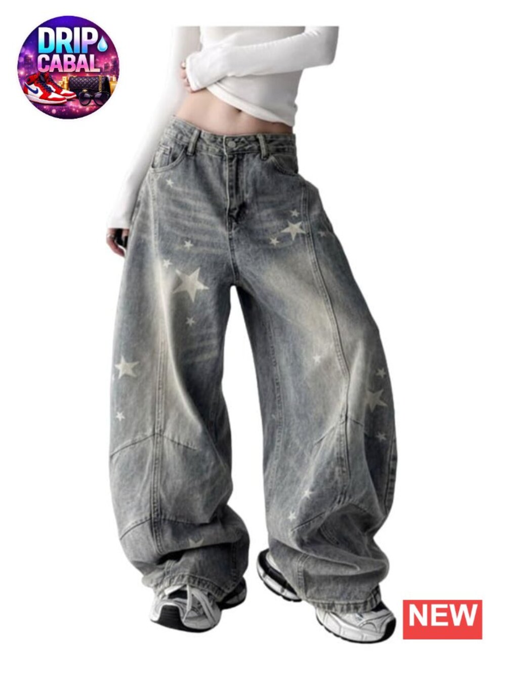 Baggy Y2K Low Rise Star Barrel Jeans Women Cute Denim Pants